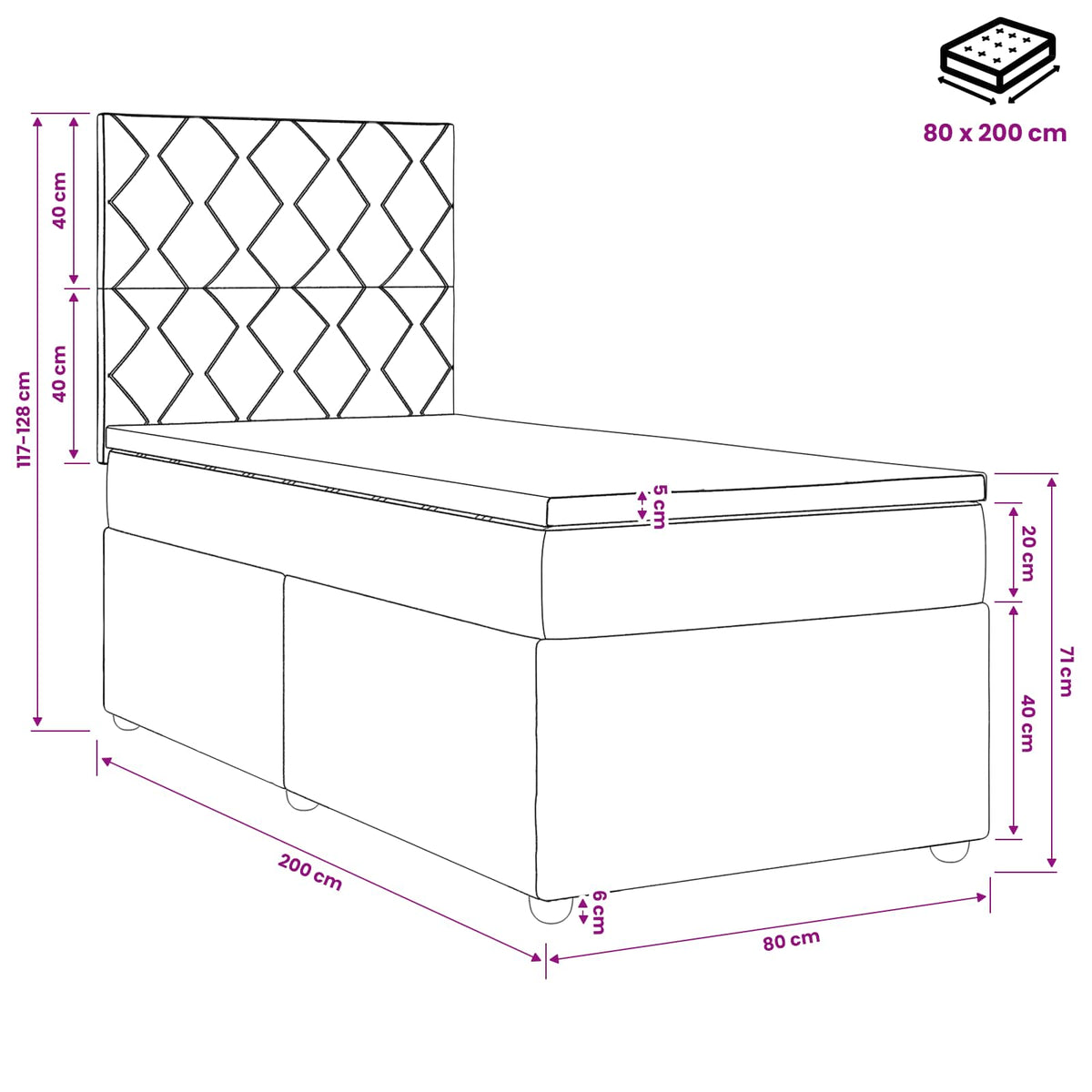 Boxspring krevet s madracem Tamnosiva 80 x 200 cm Baršun