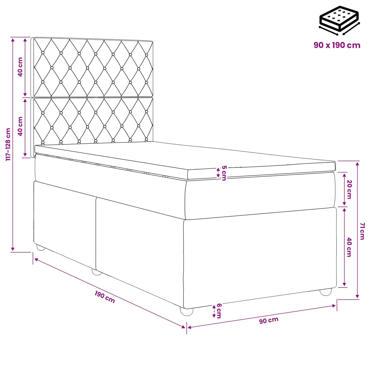 Boxspring krevet s madracem Tamnozelena 90 x 190 cm Baršun