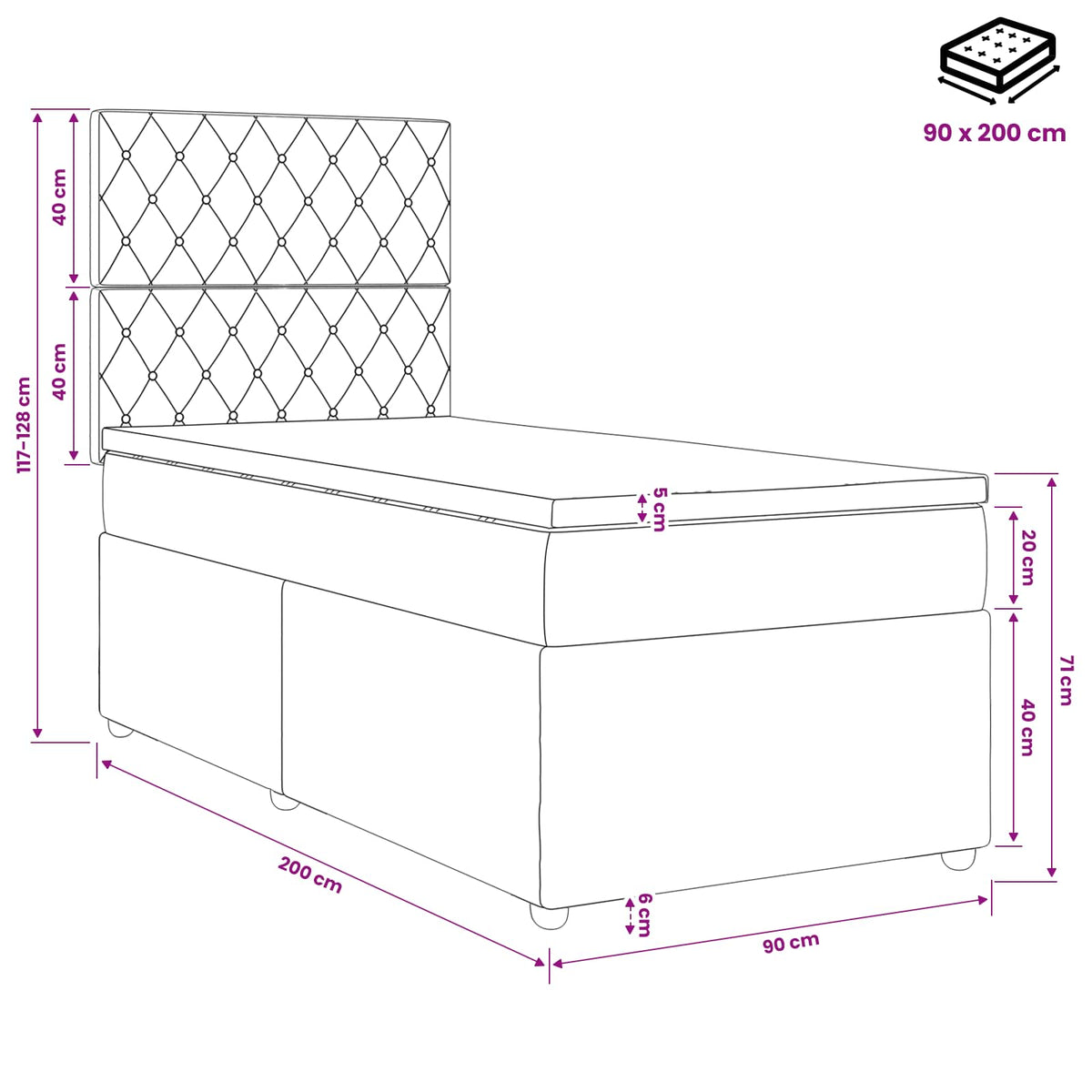 Boxspring krevet s madracem Plava 90 x 200 cm Baršun