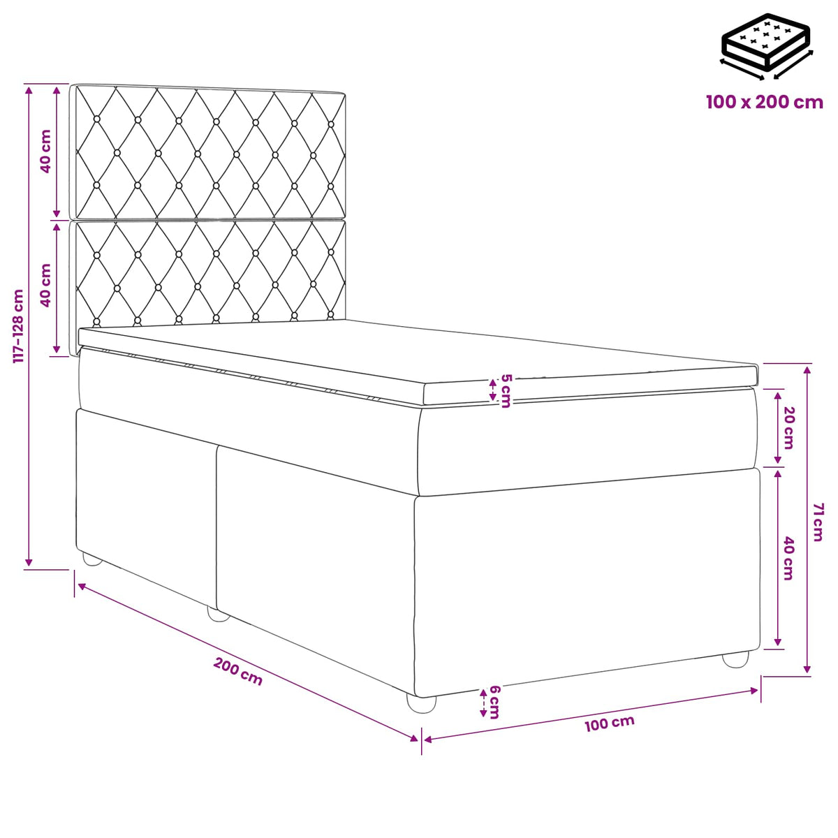 Boxspring krevet s madracem Ružičasta 100 x 200 cm Baršun