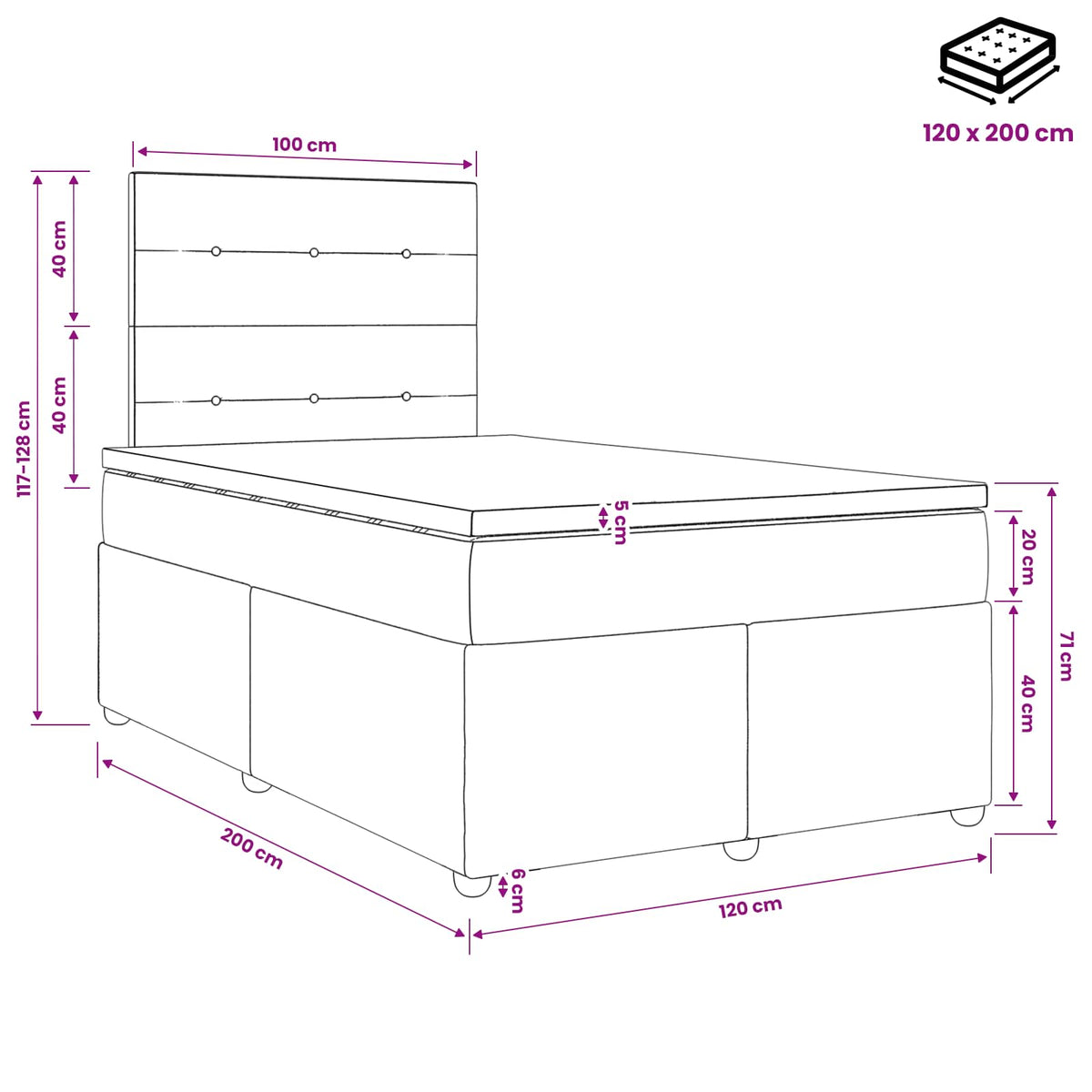 Boxspring krevet s madracem Ružičasta 120 x 200 cm Baršun