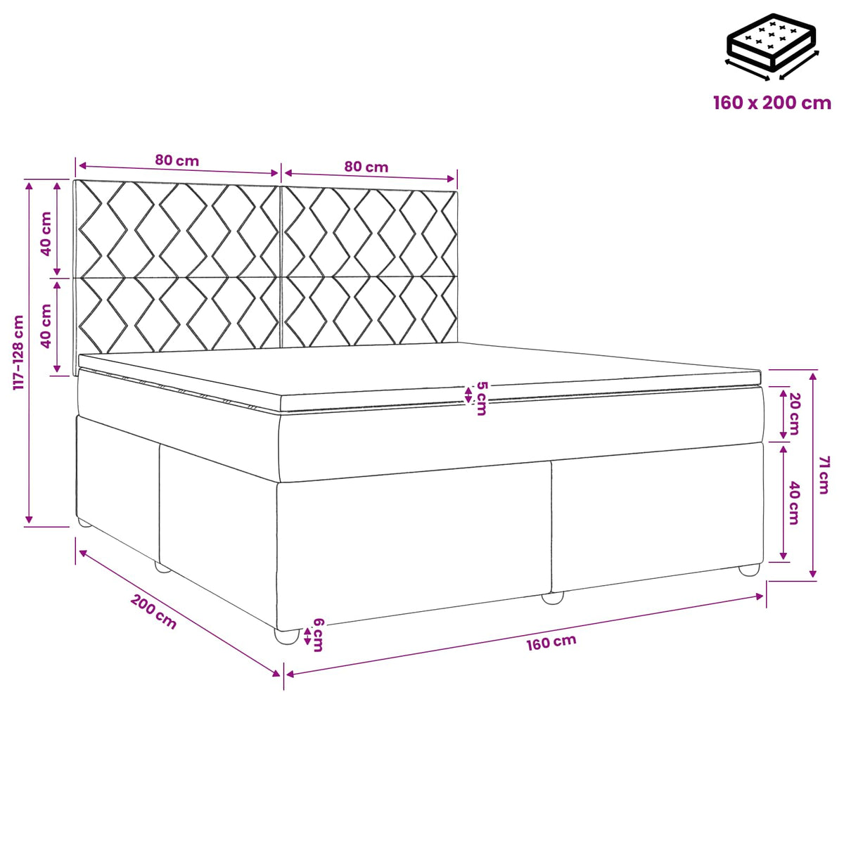 Boxspring krevet s madracem Crna 160 x 200 cm Baršun