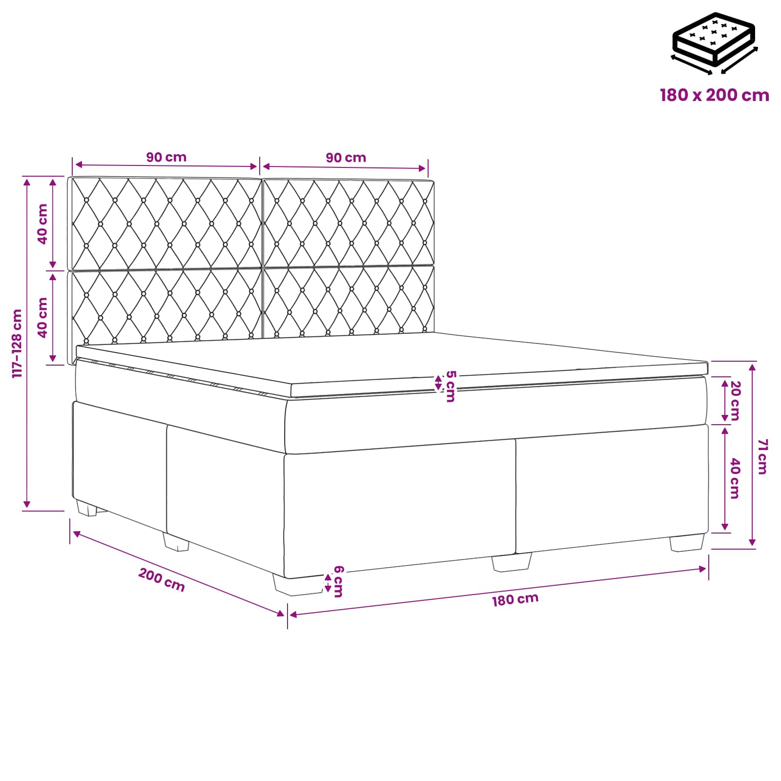 Boxspring krevet s madracem Plava 180 x 200 cm Baršun