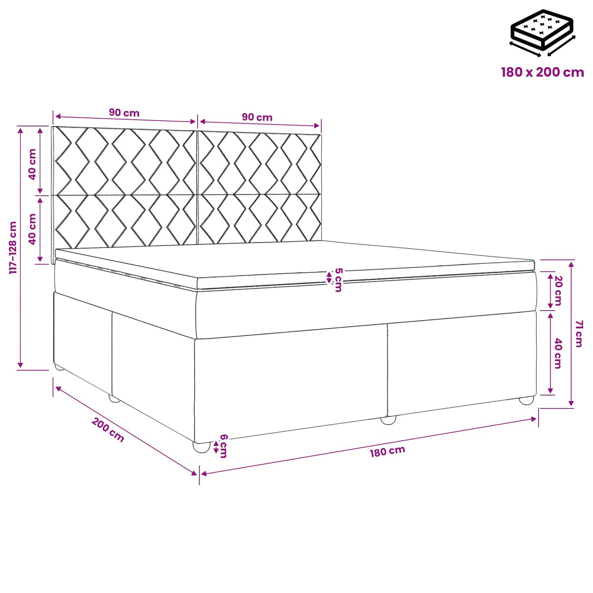 Boxspring krevet s madracem Plava 180 x 200 cm Baršun