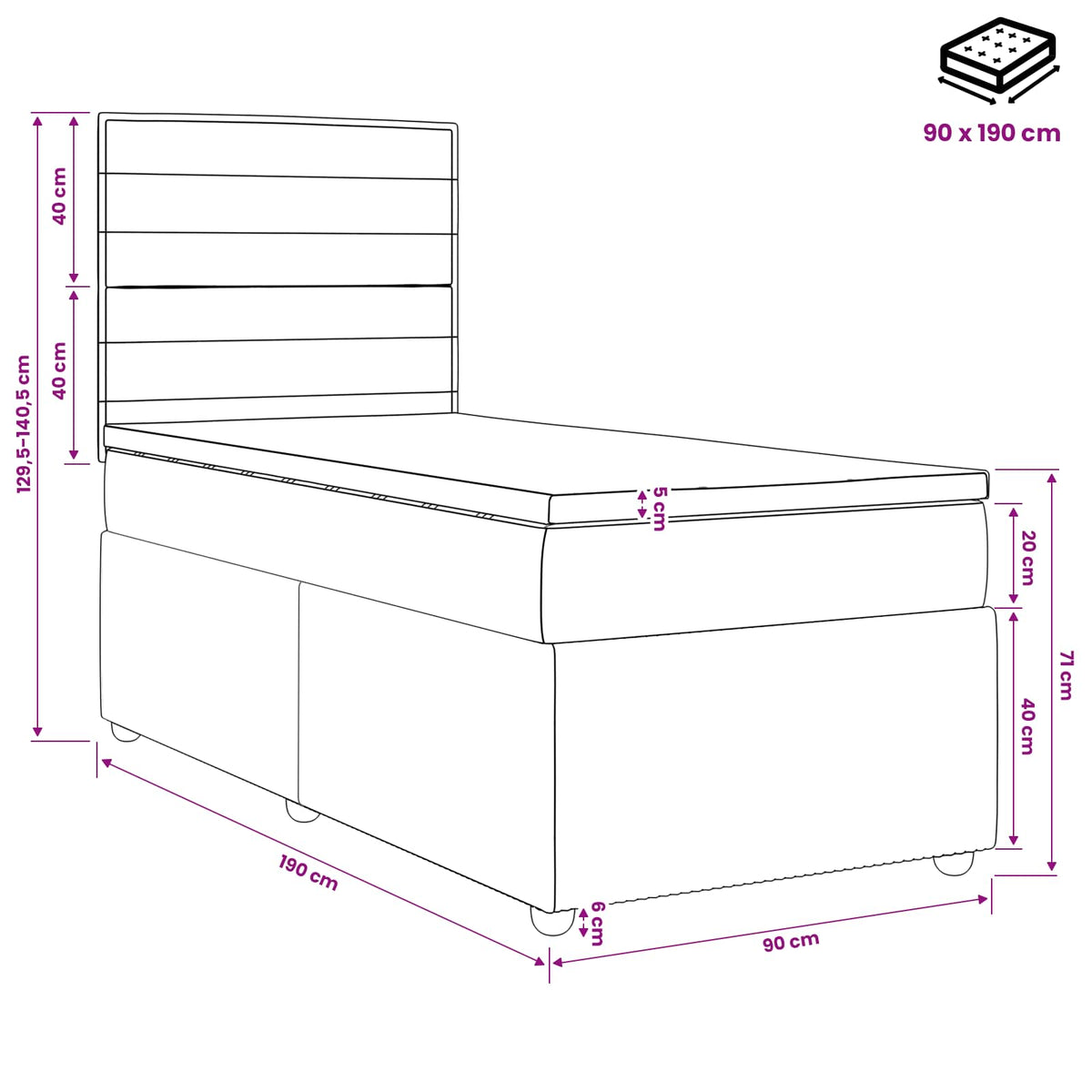 Boxspring krevet s madracem Tamnosiva Jjedan Tkanina