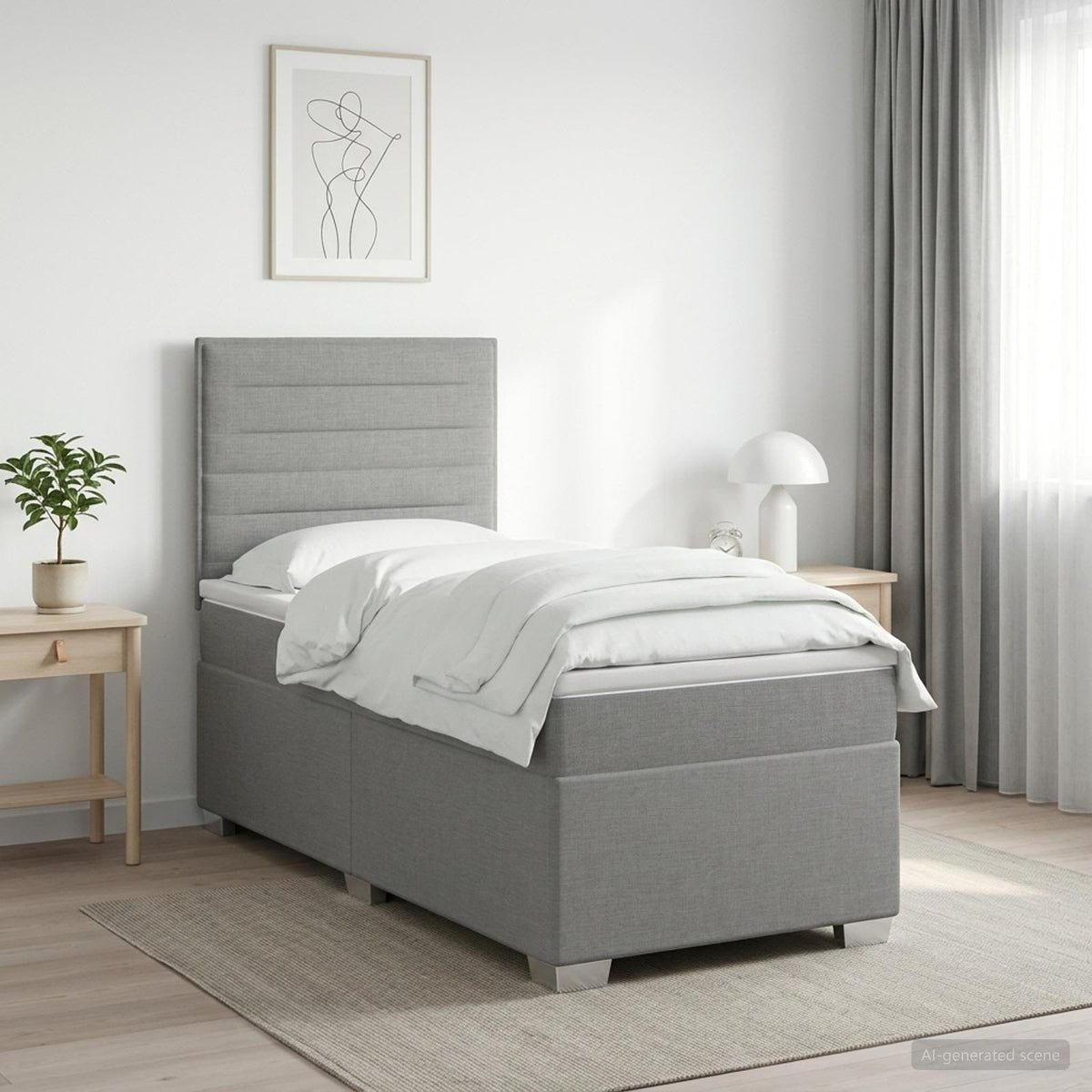 Krevet s box springom, madracem i LED-om Svjetlosiva Tkanina