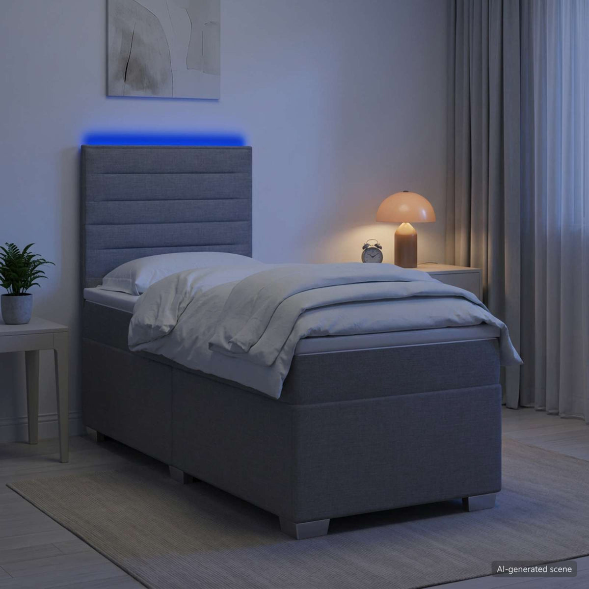 Krevet s box springom, madracem i LED-om Svjetlosiva Tkanina
