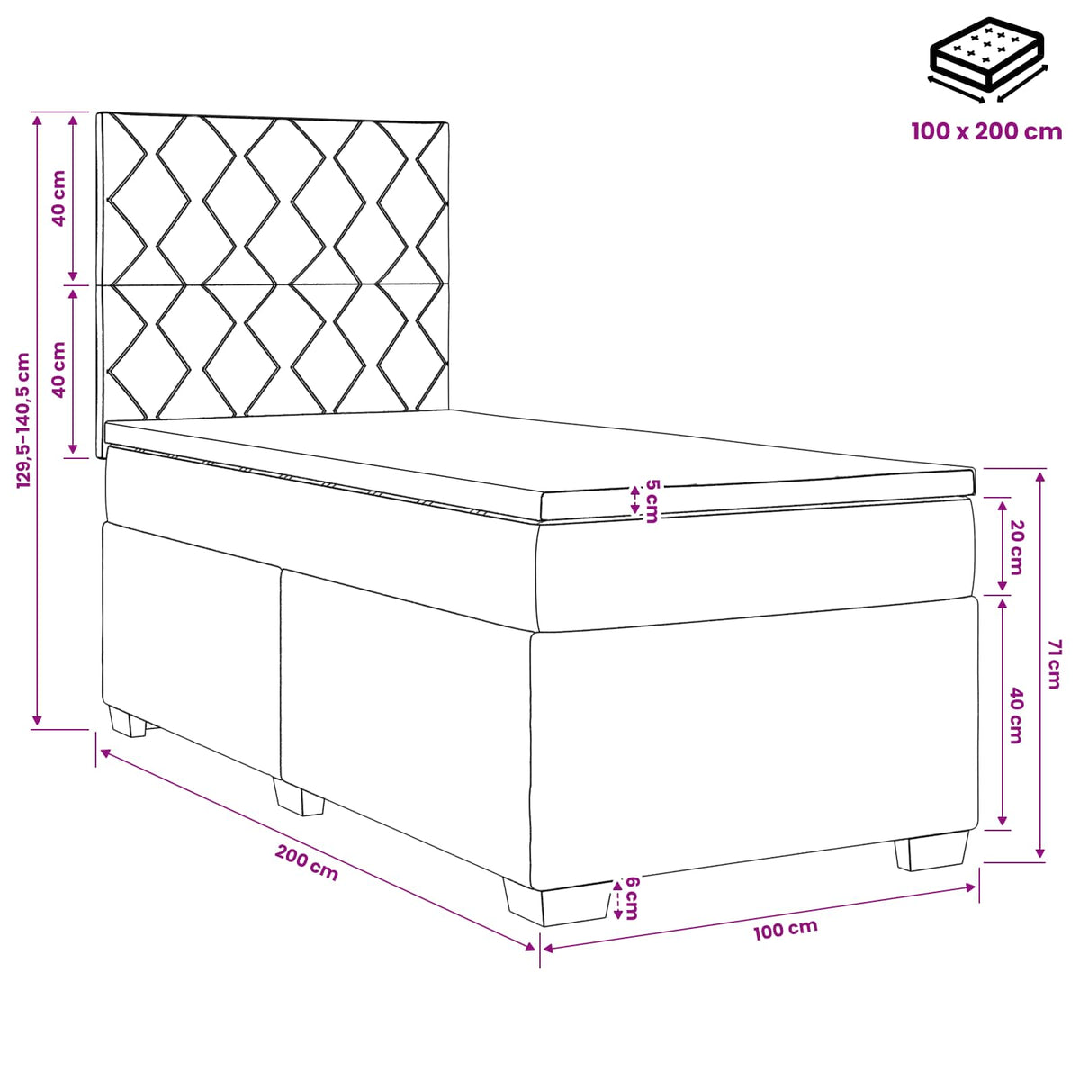 Boxspring krevet s madracem Tamno smeđa 100 x 200 cm Tkanina 100 x 200 x 140.5 cm