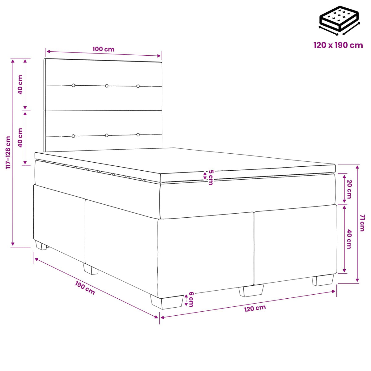 Boxspring krevet s madracem Sivosmeđa 120 x 190 cm Tkanina