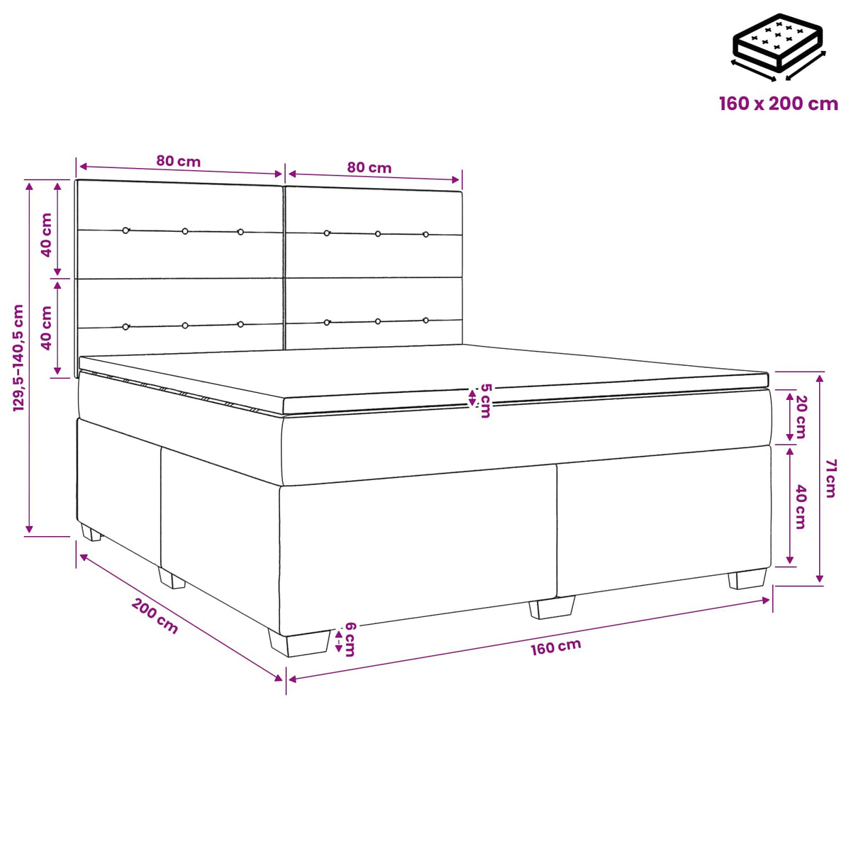 Boxspring krevet s madracem Sivosmeđa 160 x 200 cm Tkanina Smeđesiva 160 x 200 x 140.5 cm