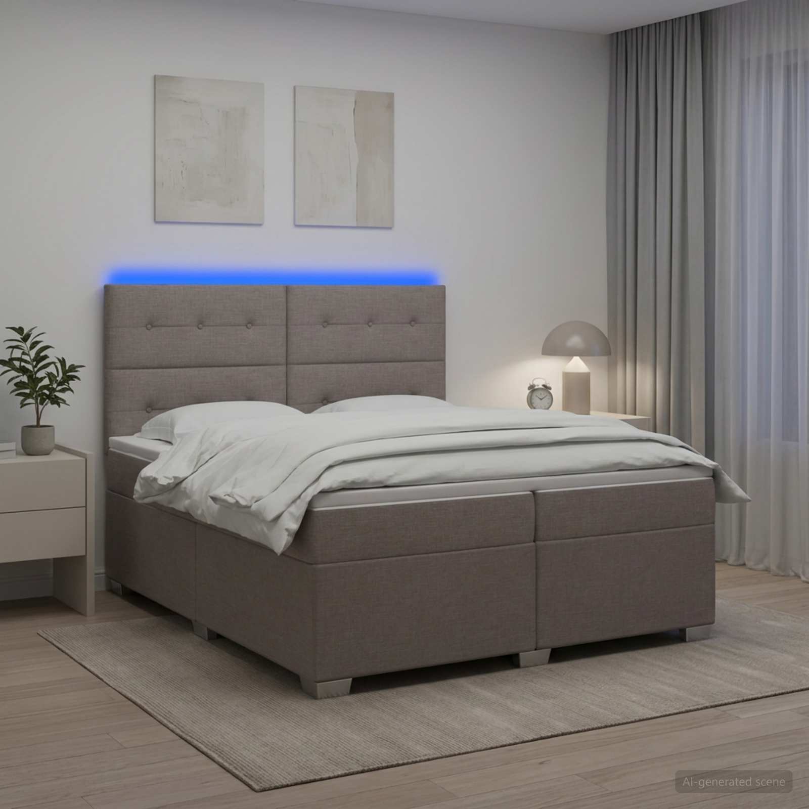 Boxspring krevet s madracem Sivosmeđa 200 x 200 cm Tkanina