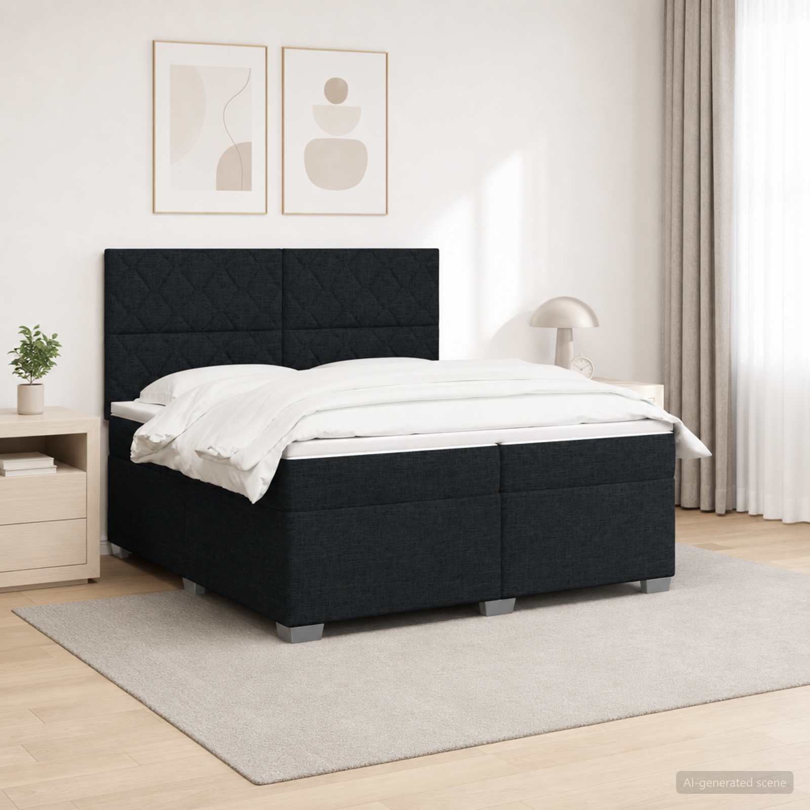 Boxspring krevet s madracem Crna 200 x 200 cm Tkanina