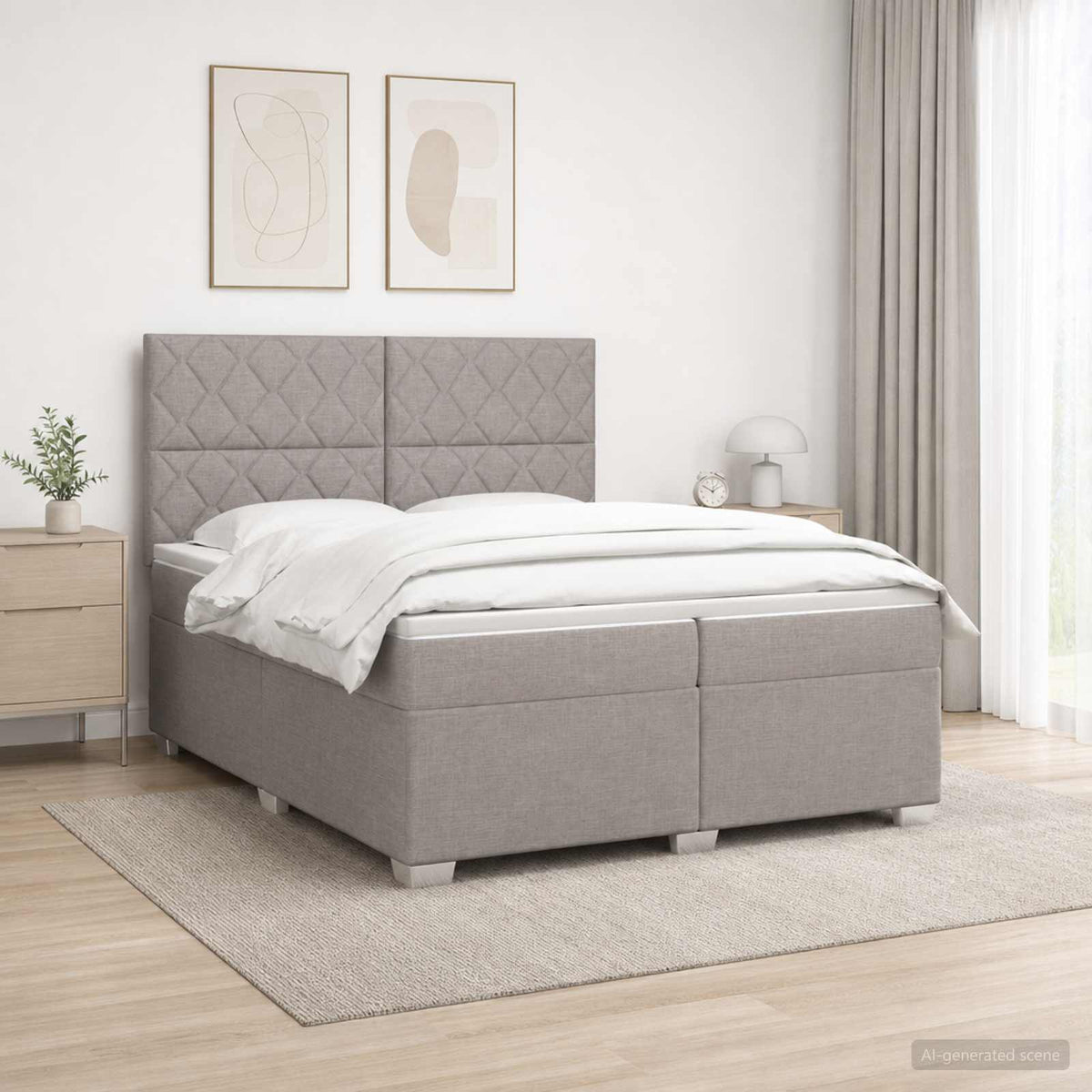 Boxspring krevet s madracem Sivosmeđa 200 x 200 cm Tkanina