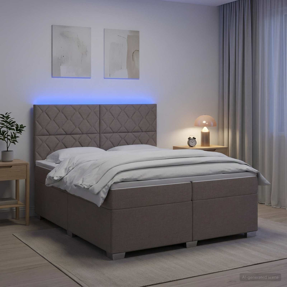 Boxspring krevet s madracem Sivosmeđa 200 x 200 cm Tkanina