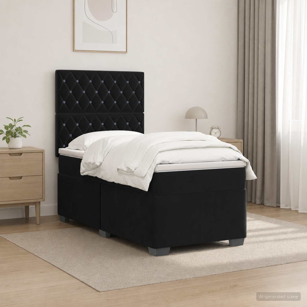 Boxspring krevet s madracem Crna 90 x 190 cm Baršun