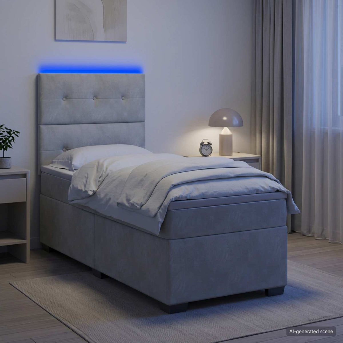 Krevet s box springom, madracem i LED-om Svjetlosiva Baršun