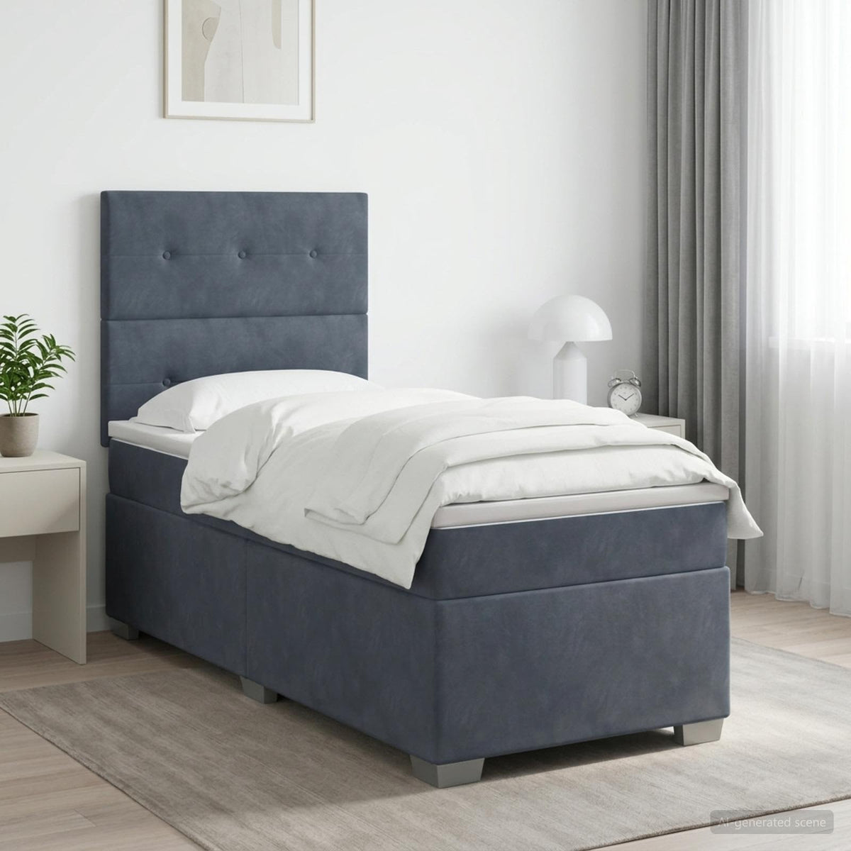 Boxspring krevet s madracem Tamnosiva 90 x 190 cm Baršun 90 x 190 x 140.5 cm
