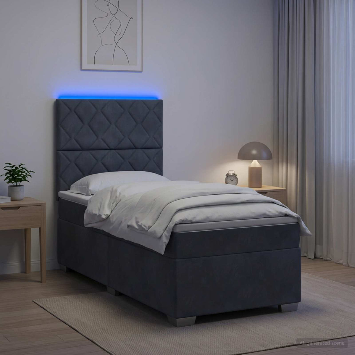 Krevet s box springom, madracem i LED-om Tamnosiva 90 x 190 cm