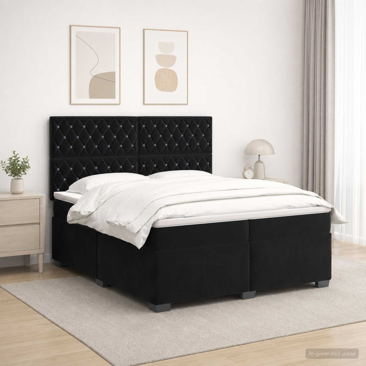 Boxspring krevet s madracem Crna 200 x 200 cm Baršun