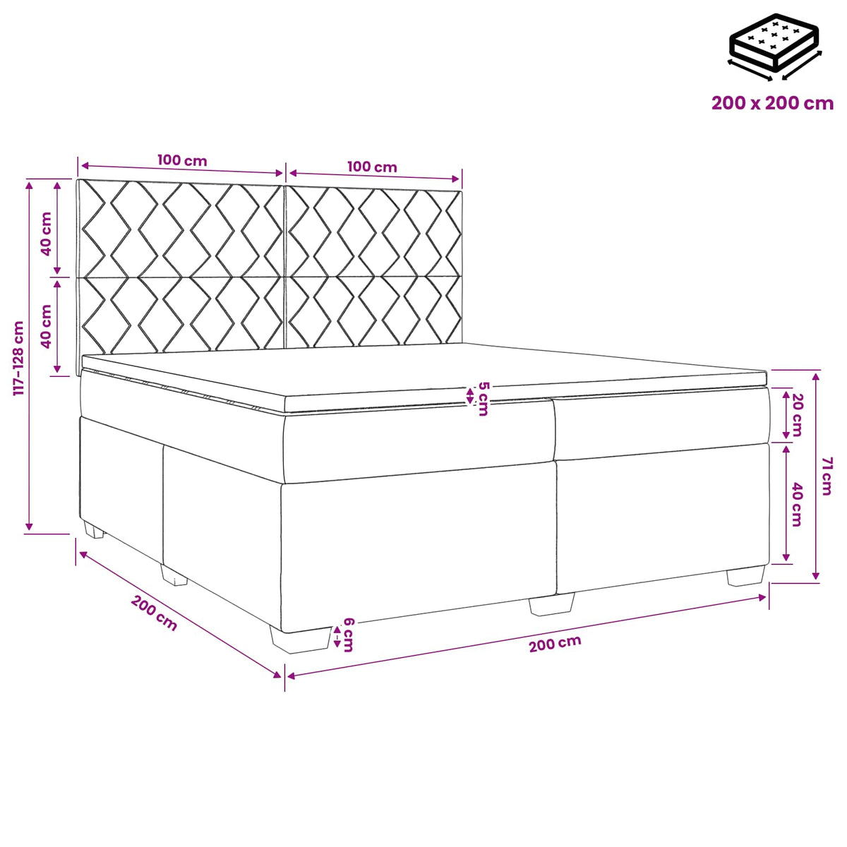 Boxspring krevet s madracem Plava 200 x 200 cm Baršun
