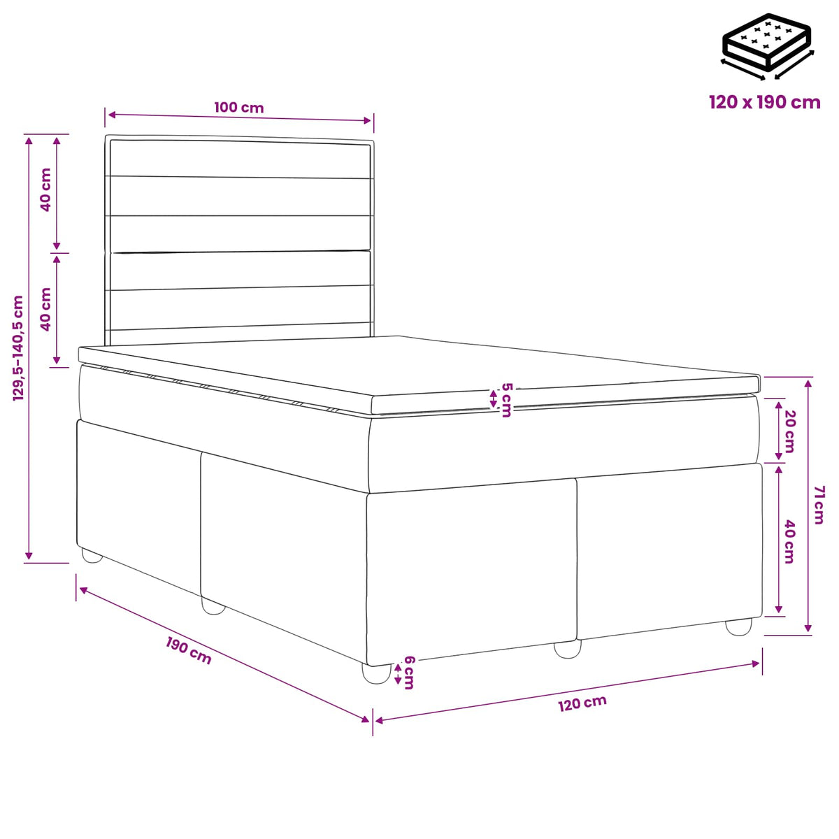 Boxspring krevet s madracem Crna 120 x 190 cm Tkanina