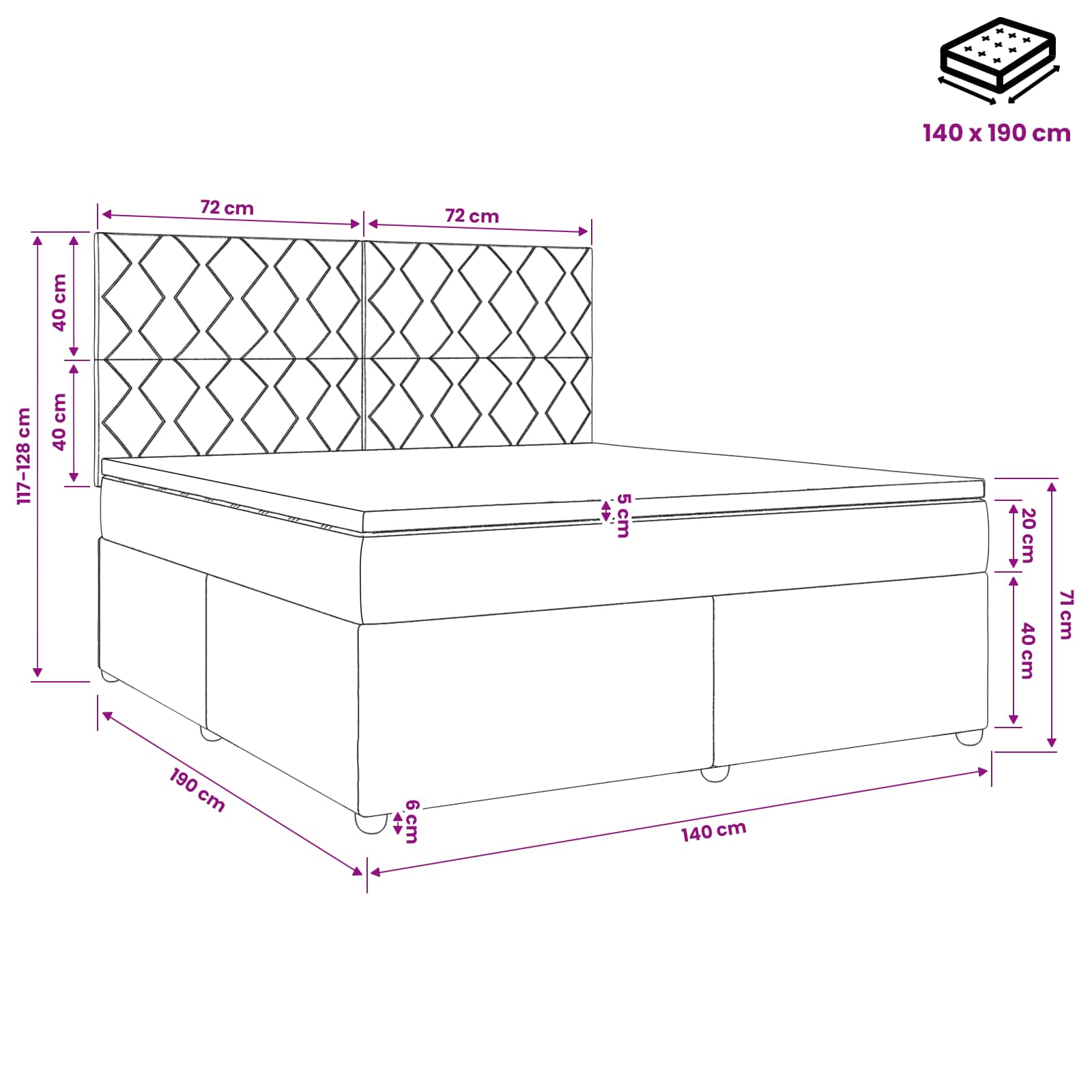 Boxspring krevet s madracem Svjetlosiva 140 x 190 cm Tkanina