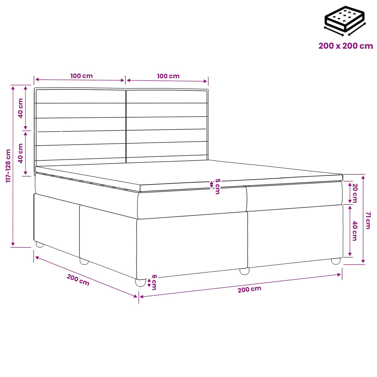 Boxspring krevet s madracem Tamnosiva 200 x 200 cm Tkanina