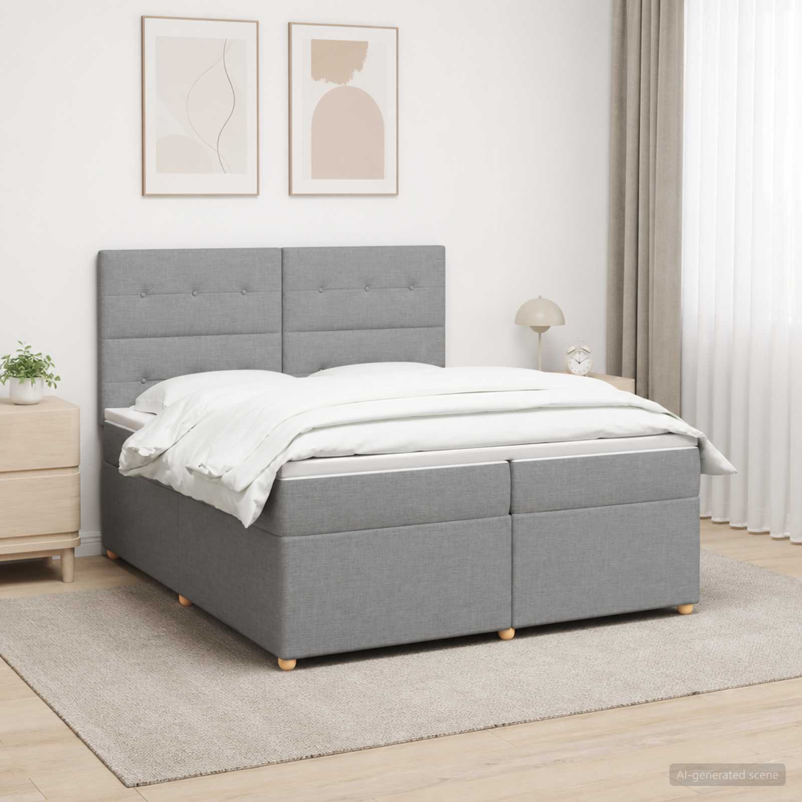 Boxspring krevet s madracem Svjetlosiva 200 x 200 cm Tkanina