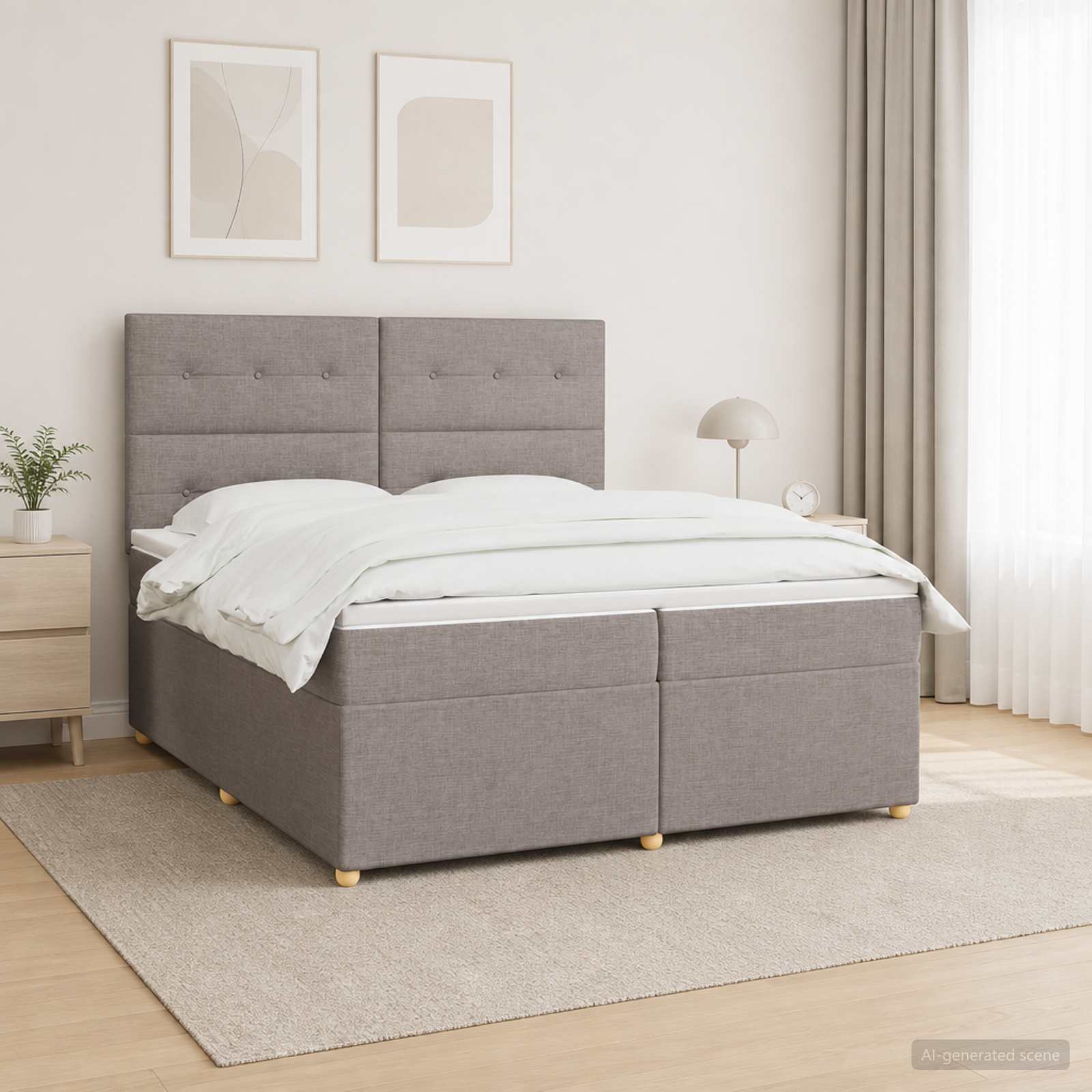 Boxspring krevet s madracem Sivosmeđa 200 x 200 cm Tkanina