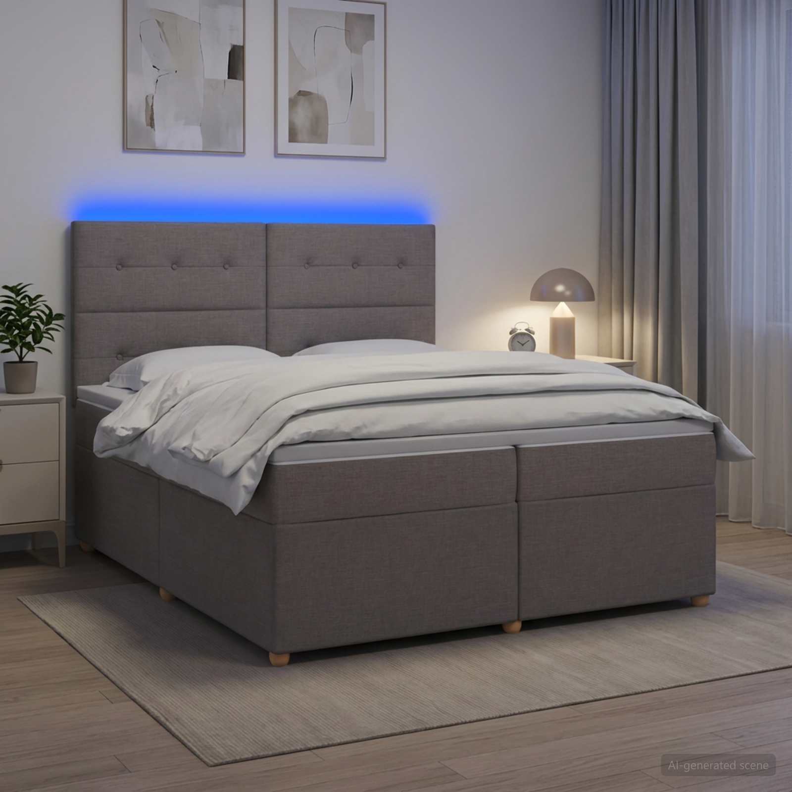 Boxspring krevet s madracem Sivosmeđa 200 x 200 cm Tkanina