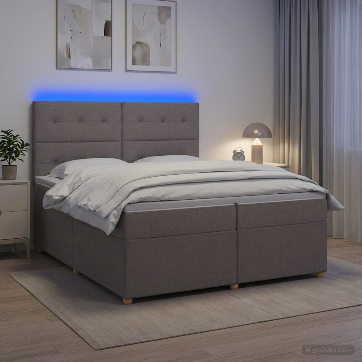 Boxspring krevet s madracem Sivosmeđa 200 x 200 cm Tkanina
