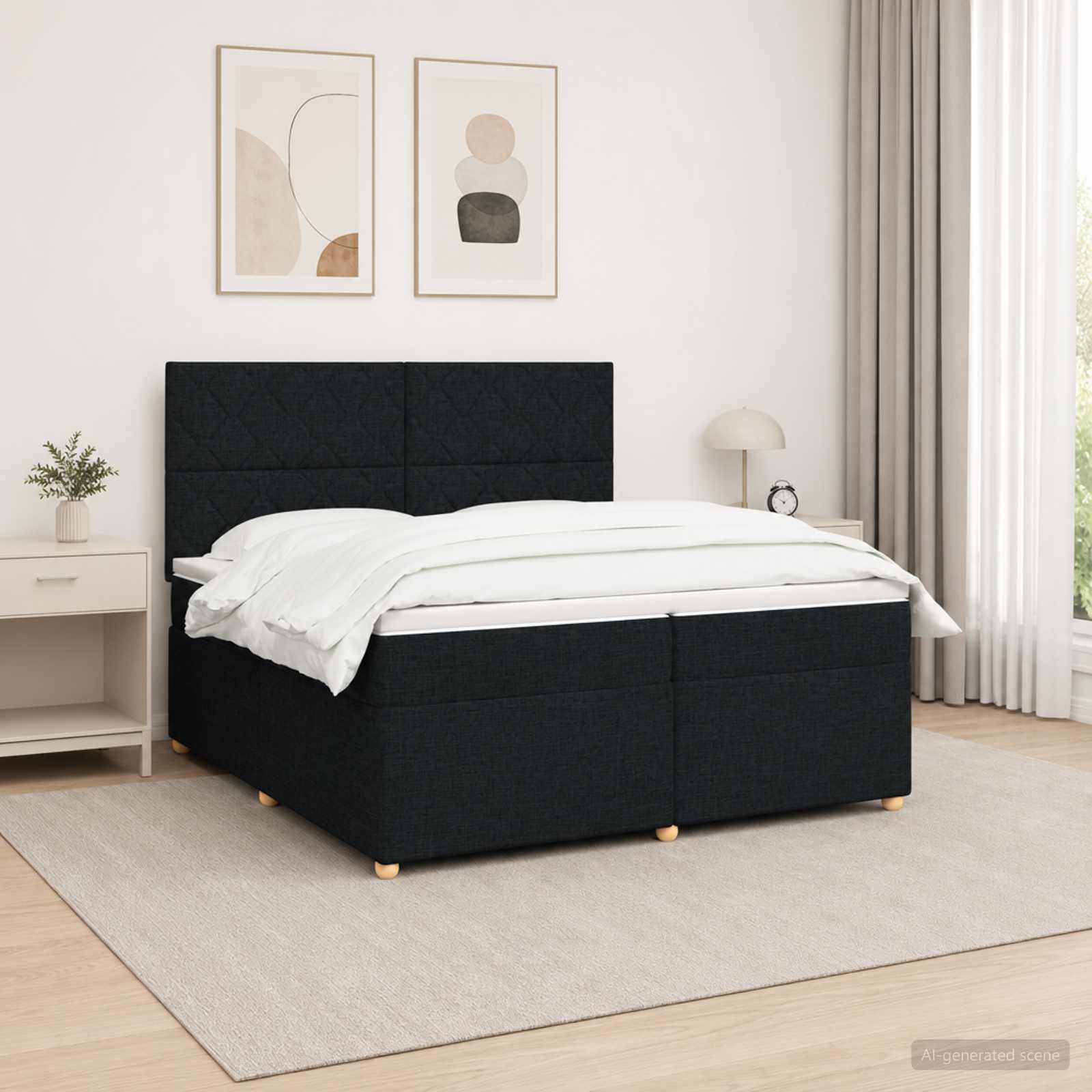 Boxspring krevet s madracem Crna 200 x 200 cm Tkanina