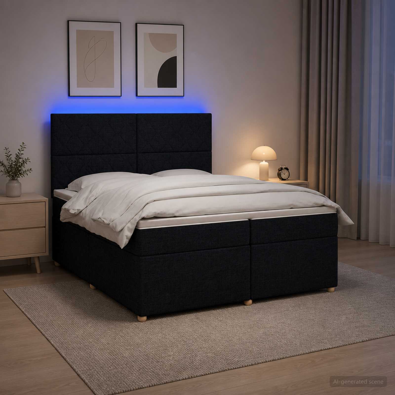 Boxspring krevet s madracem Crna 200 x 200 cm Tkanina