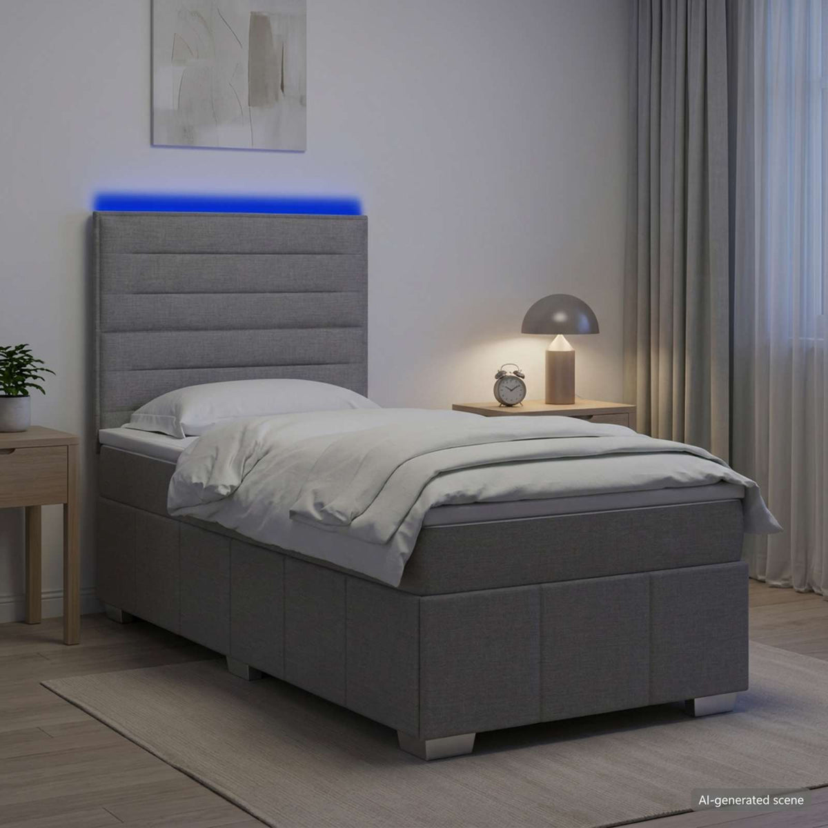 LED okvir za krevet s madracem Svjetlosiva 90 x 200 cm Tkanina