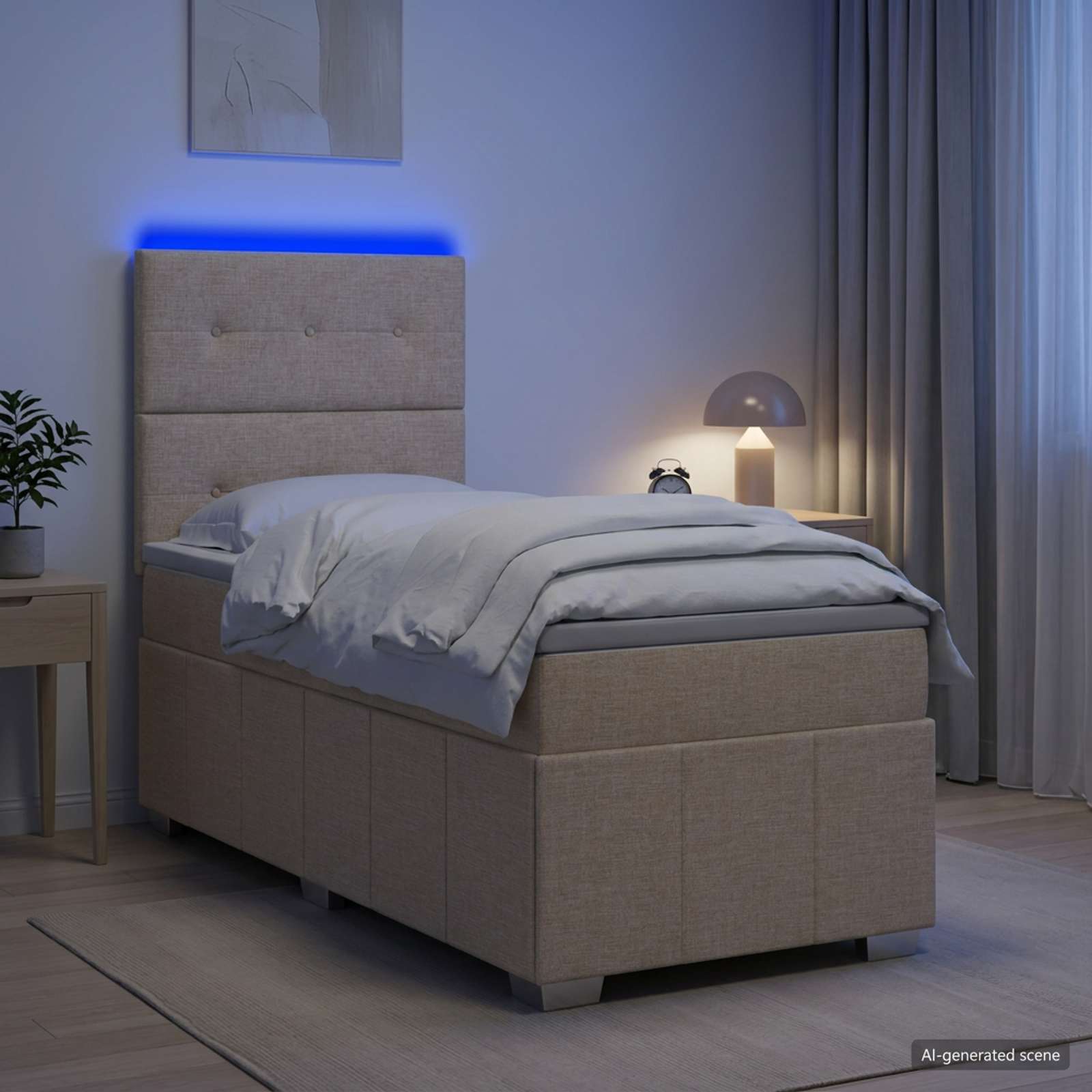 LED okvir za krevet s madracem Krem 80 x 200 cm Tkanina