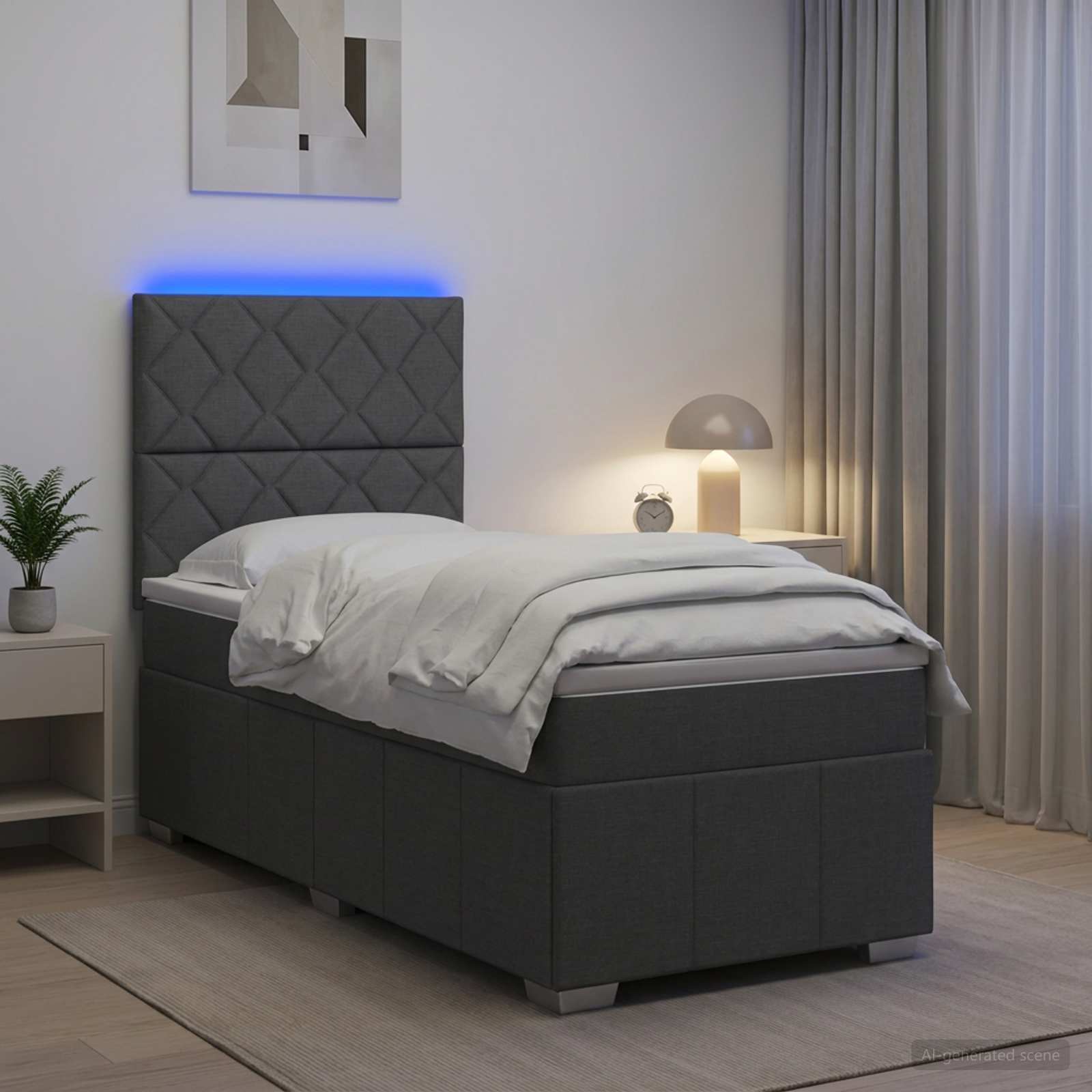 LED okvir za krevet s madracem Tamnosiva 90 x 190 cm Tkanina