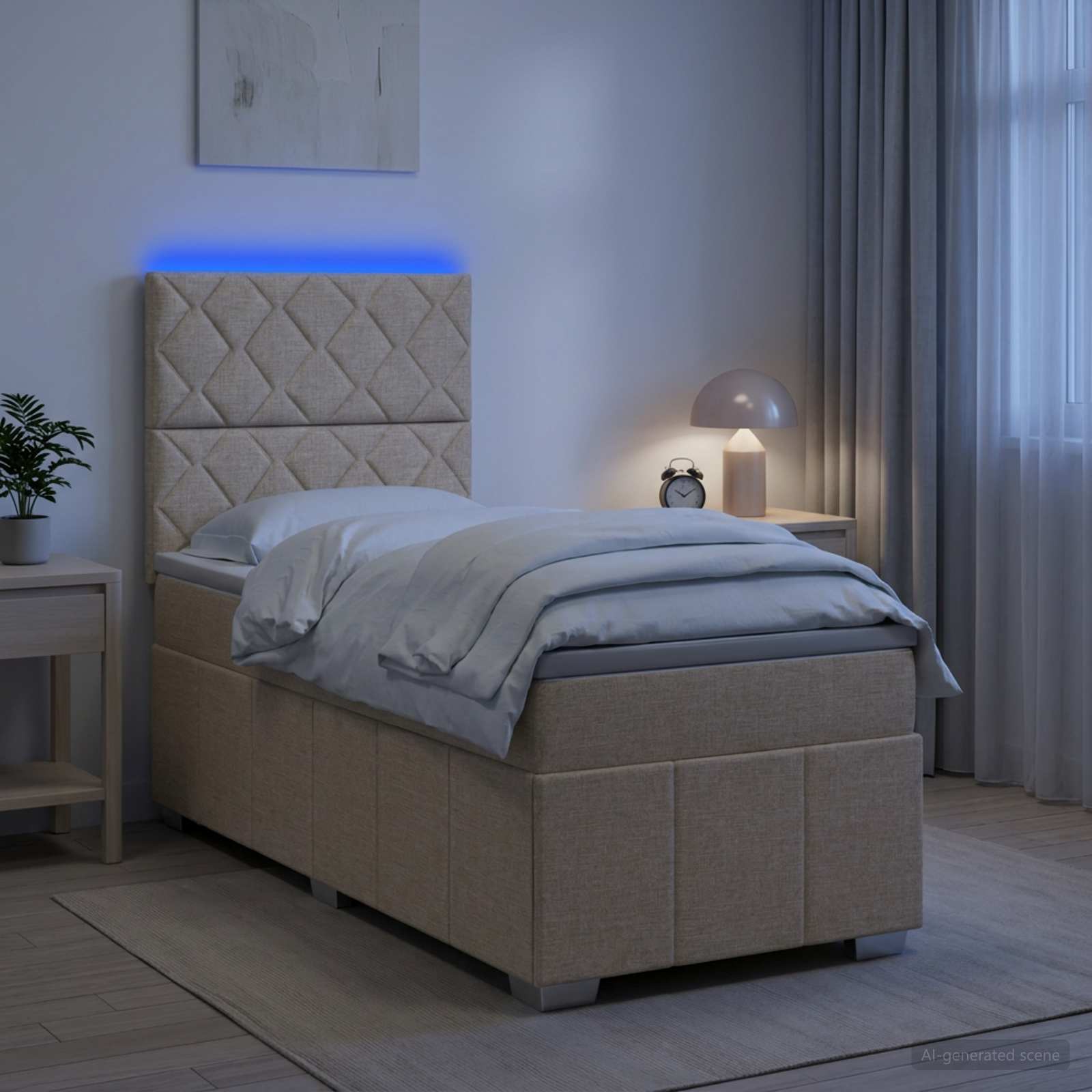 LED okvir za krevet s madracem Krem 90 x 200 cm Tkanina