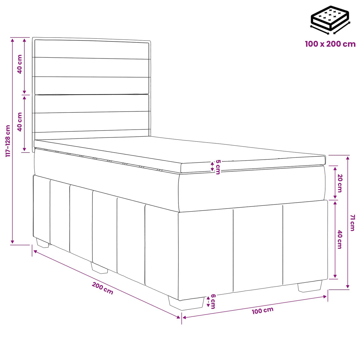 LED okvir za krevet s madracem Svjetlosiva 100 x 200 cm Tkanina