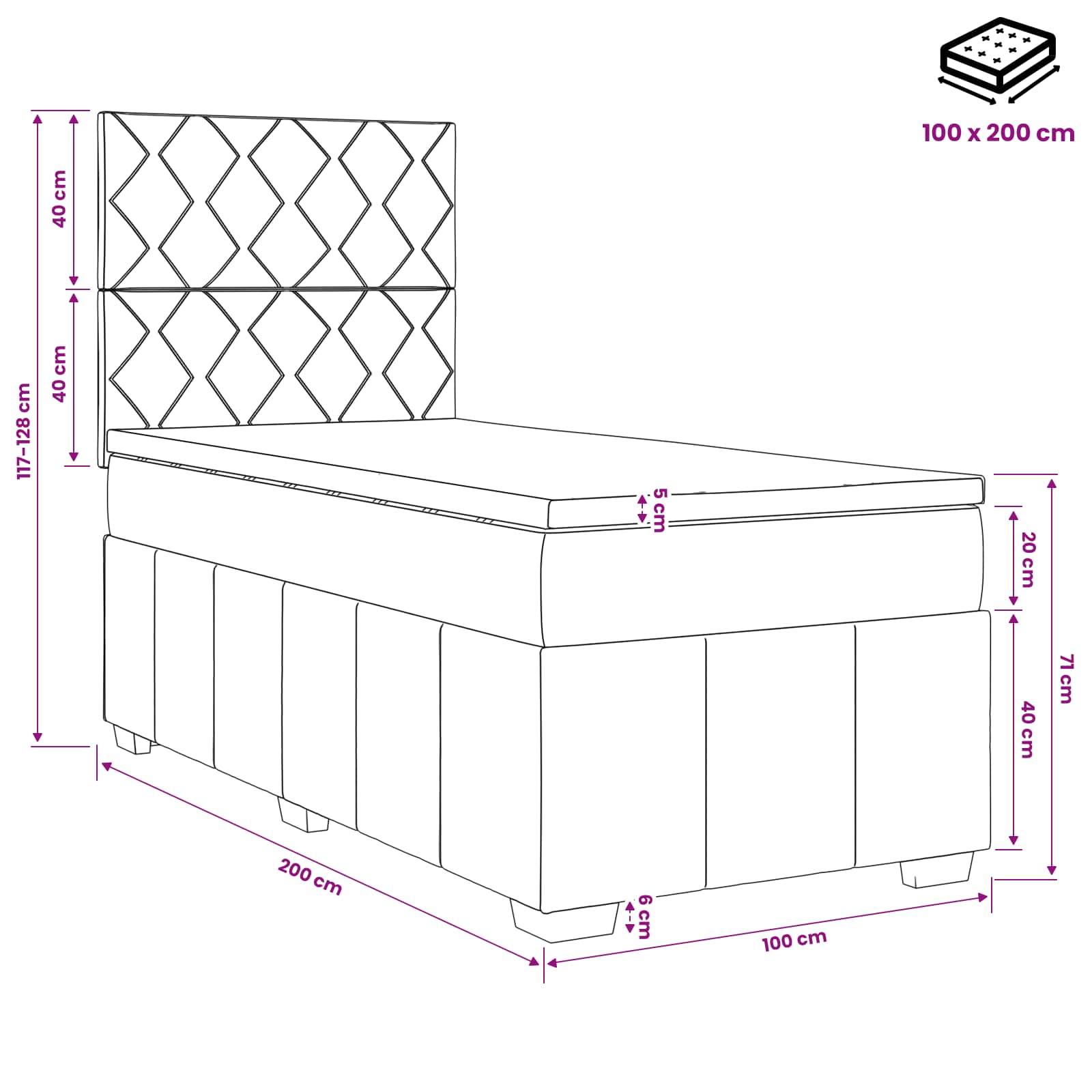 LED okvir za krevet s madracem Svjetlosiva 100 x 200 cm Tkanina