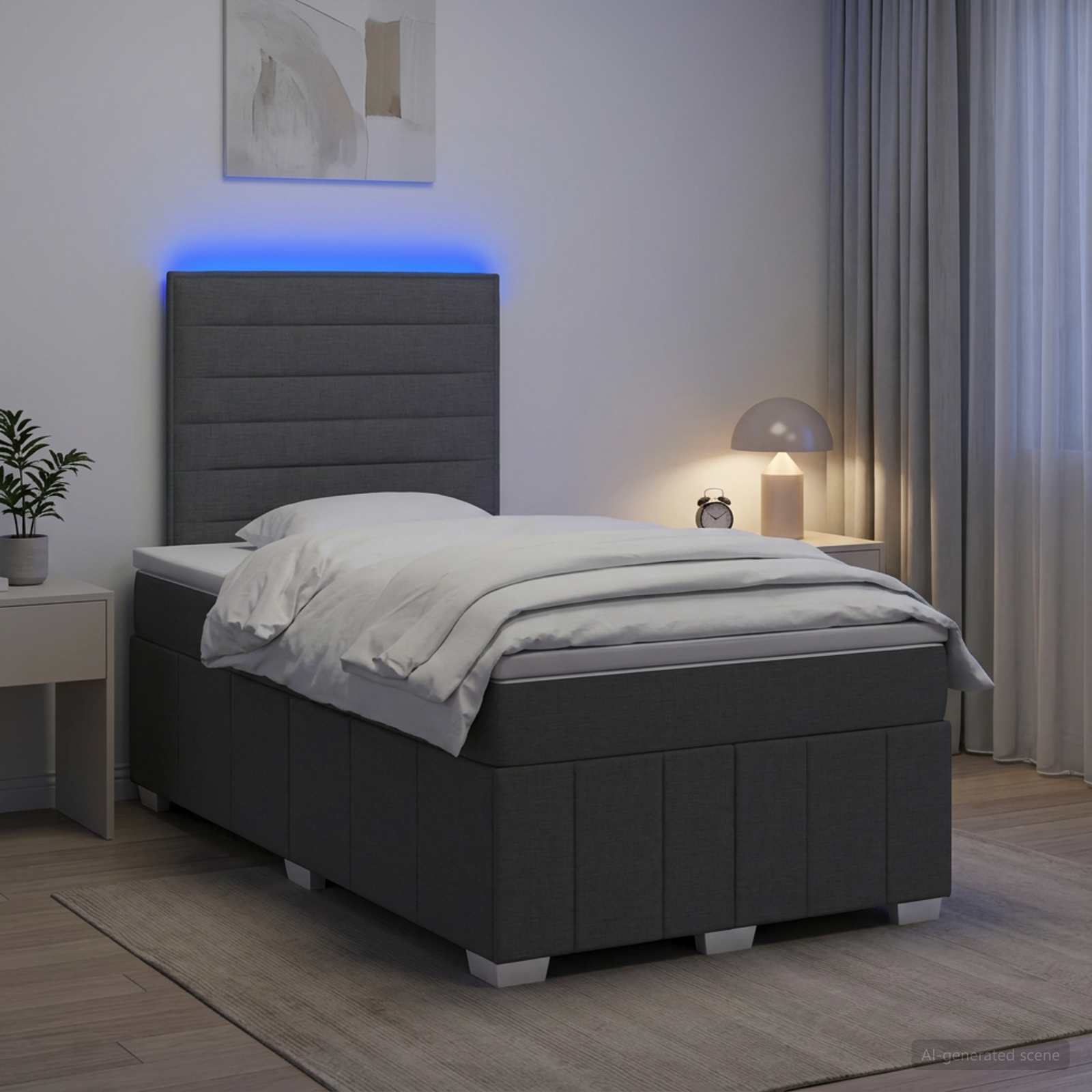 LED okvir za krevet s madracem Tamnosiva 120 x 190 cm Tkanina