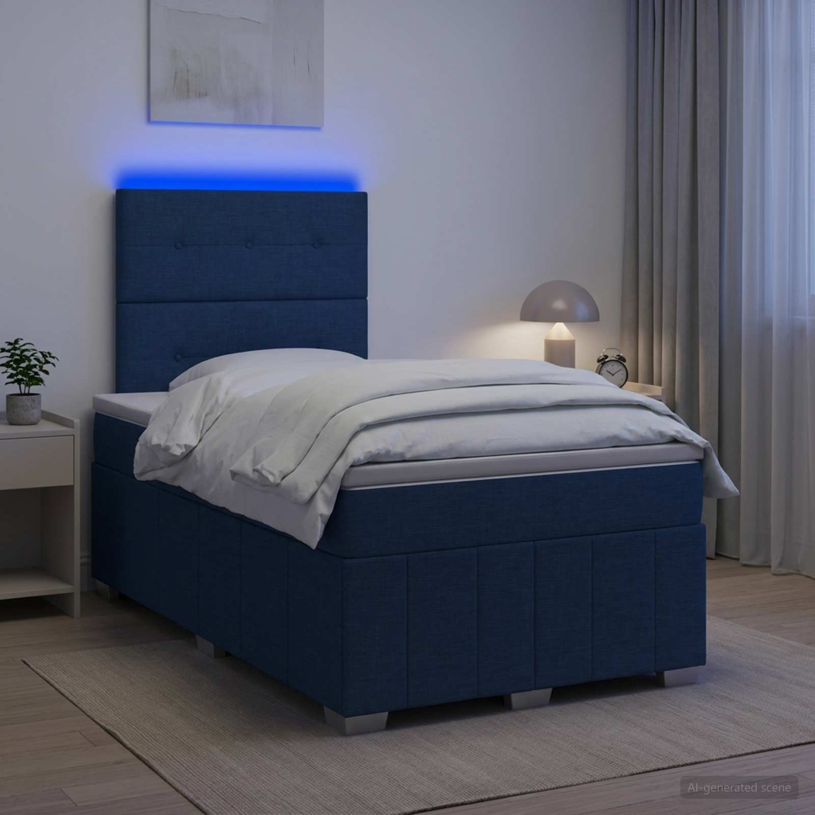 LED okvir za krevet s madracem Plava 120 x 200 cm Tkanina