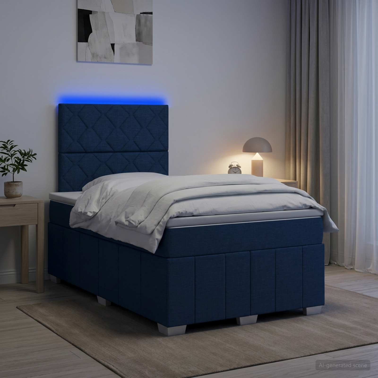 LED okvir za krevet s madracem Plava 120 x 200 cm Tkanina