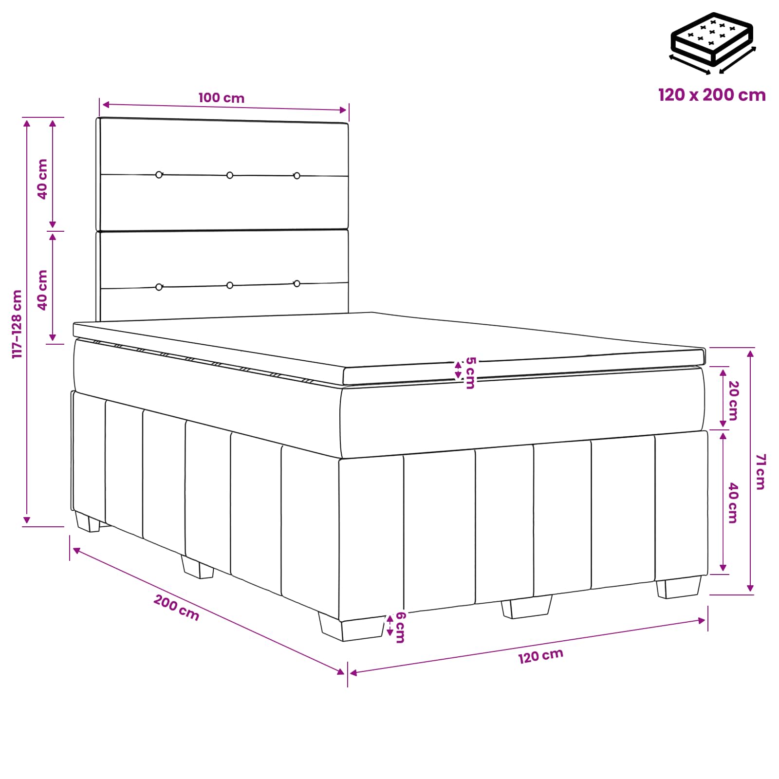 LED okvir za krevet s madracem Plava 120 x 200 cm Tkanina