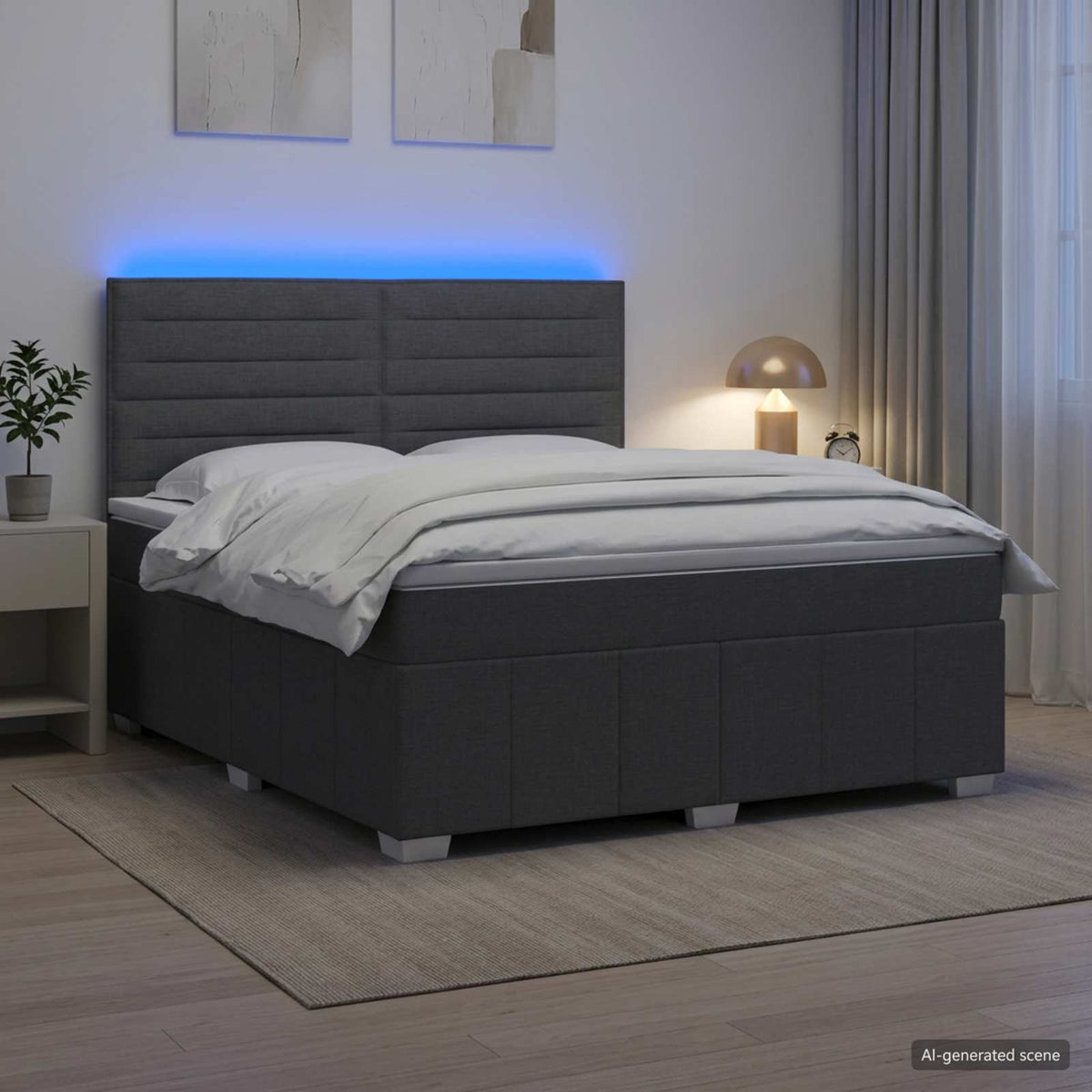 LED okvir za krevet s madracem Tamnosiva 160 x 200 cm Tkanina