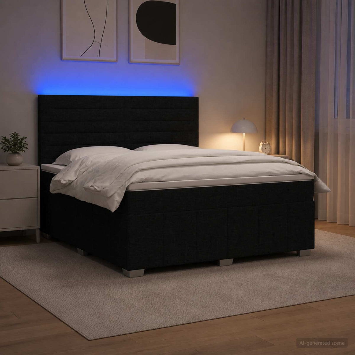 LED okvir za krevet s madracem Crna 180 x 200 cm Tkanina