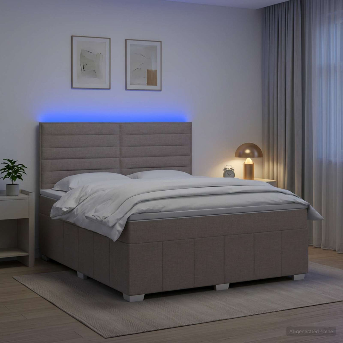 LED okvir za krevet s madracem Sivosmeđa 140 x 200 cm Tkanina