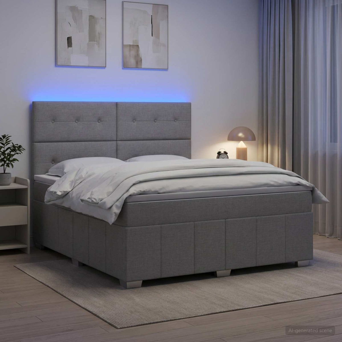 LED okvir za krevet s madracem Svjetlosiva 160 x 200 cm Tkanina