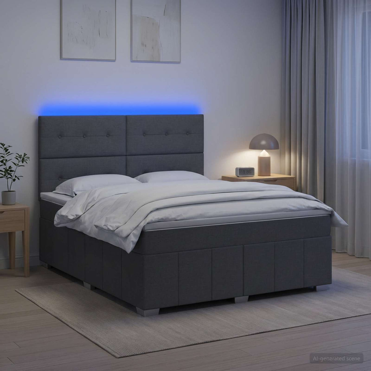LED okvir za krevet s madracem Tamnosiva 160 x 200 cm Tkanina