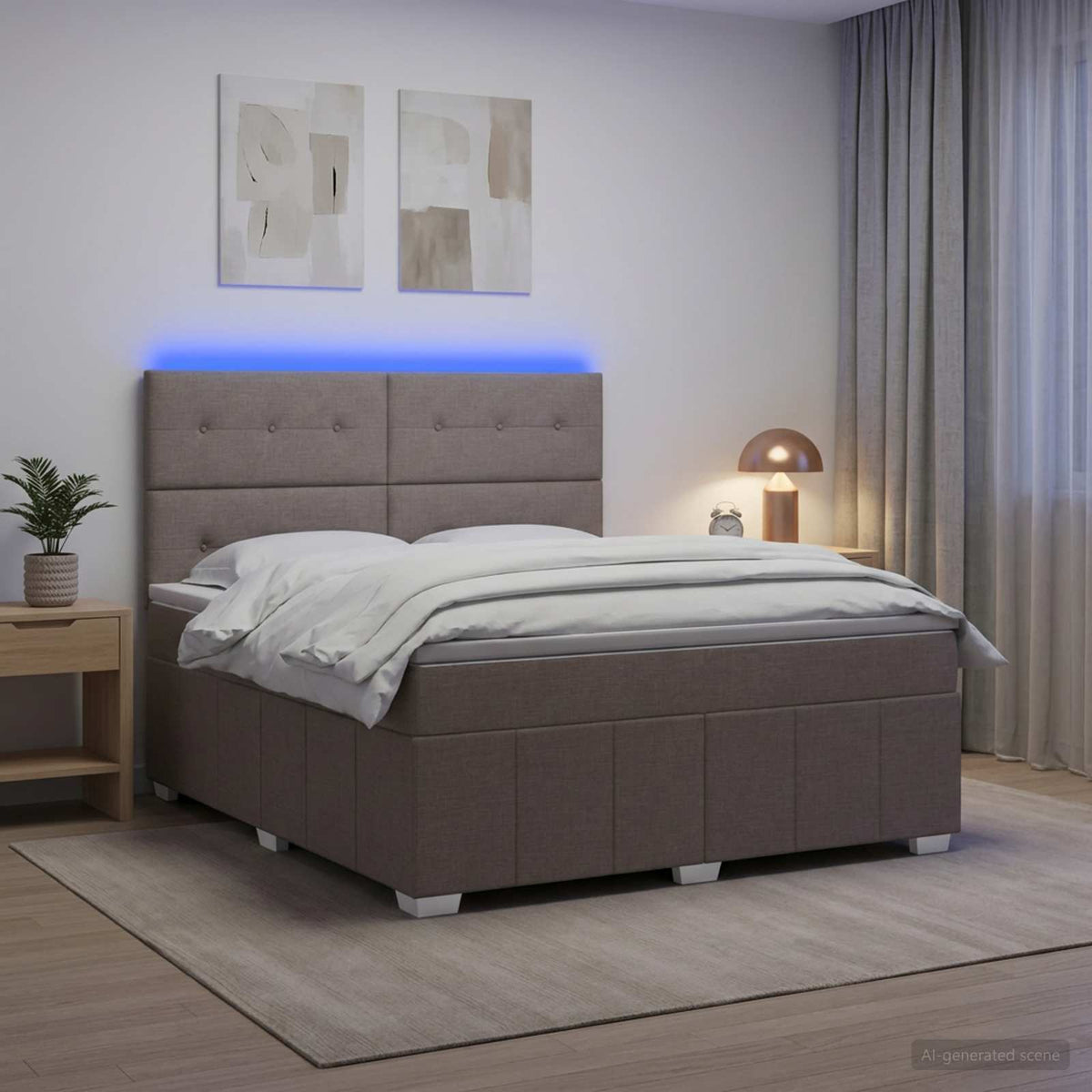 LED okvir za krevet s madracem Sivosmeđa 140 x 200 cm Tkanina