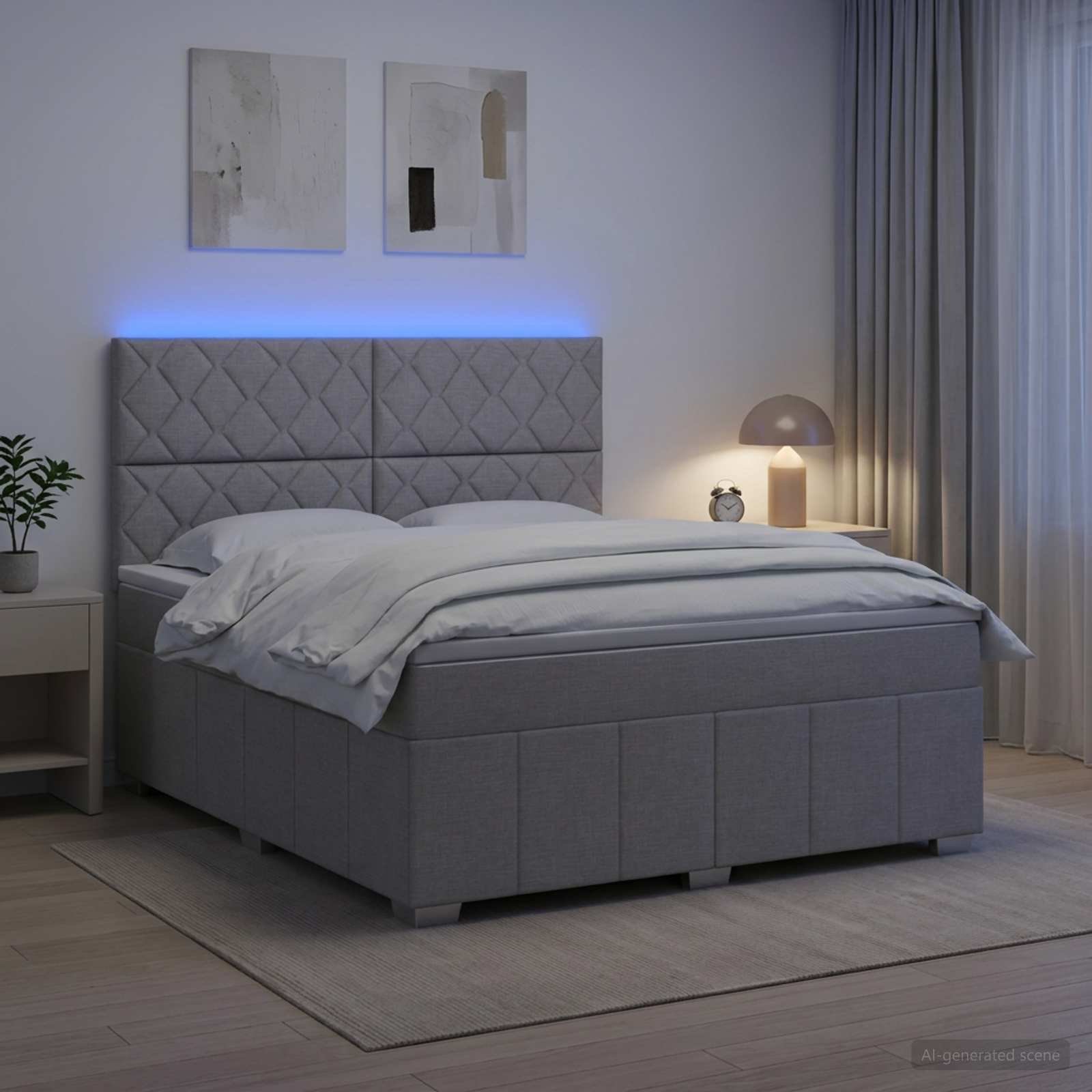 LED okvir za krevet s madracem Svjetlosiva 140 x 190 cm Tkanina